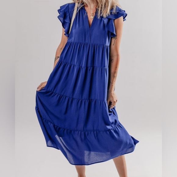 Dresses & Skirts - Cobalt Blue Tiered Midi Dress